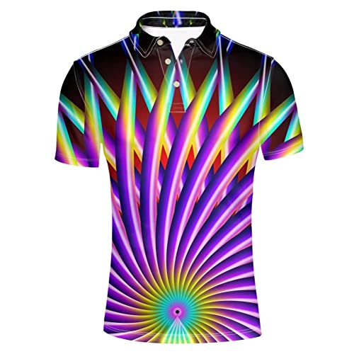 Afpanqz Novelty 3D Graphics Printed Short-Sleeve Slim Fit T-Shirts Summer Tunic Classic Golf Tennis Button Down Short-Sleeves Mens Casual Hirts Xl Purple And Green #TOP17
