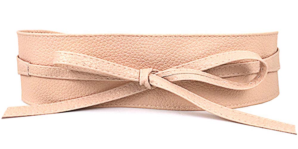 FIEIJ Womens PU Leather Waist Belt Bow Tie Wrap Around Soft Boho Corset Fashion Elegant for Dresses Pink