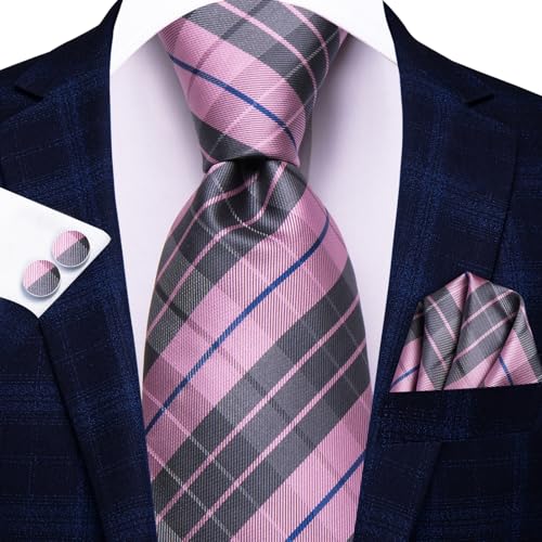 Image of Dubulle Silk Ties Set for Men Formal Paisley Striped Necktie Pocket Square Cufflinks 3PCS Sets Wedding Business Party