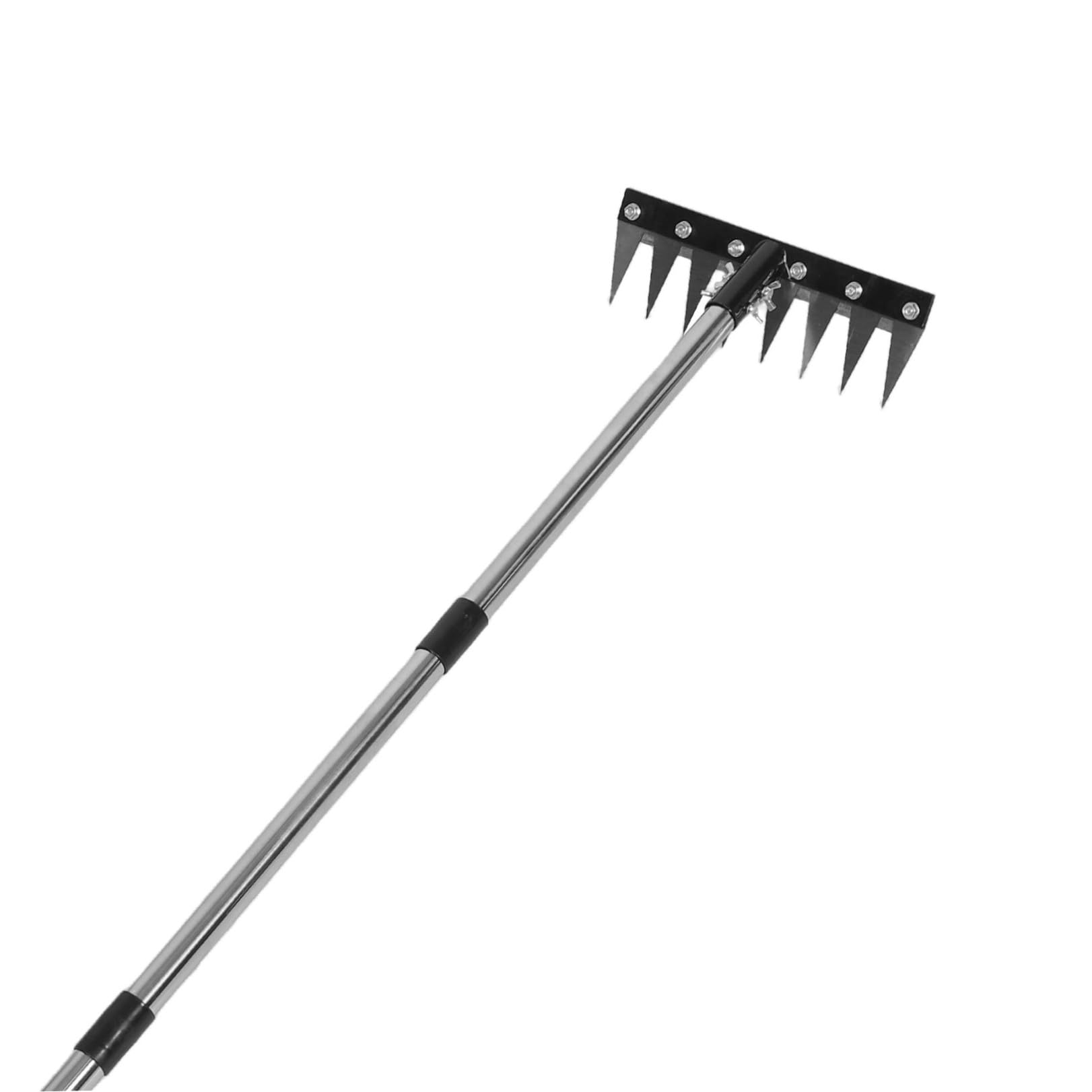 Rastrillo para Aflojar la Tierra, Rastrillo Nivelador de Tierra de Aluminio, Plástico E Hierro, 8 Dientes, Mango Ajustable y Desmontable, Negro, para Parterres y Pequeñas Áreas