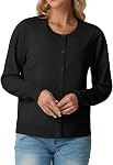 GRECERELLE Cardigan pour les femmes Col d'équipage manches longues Ouvert Bouton avant Down Classic Pull à mailles Casual Loose
