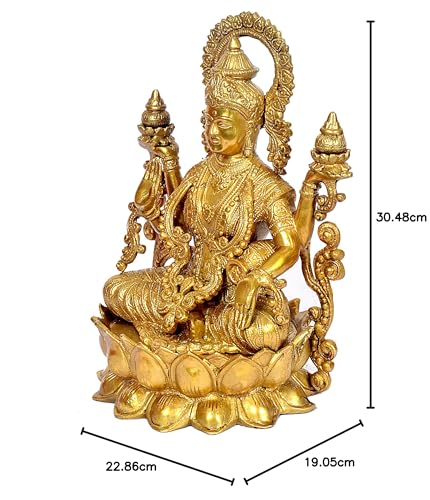 Image of AONA Large Brass Lakshmi Maa Statue Idol, 12 Inch Height