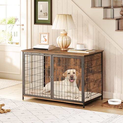 Dog-Crate-Furniture-with-Cushion-Wooden-Dog-Kennel-with-Double-Doors-Heavy-Duty-Dog-Cage-for-SmallMediumLarge-Dogs-Indoor-Dog-House-End-Table-394-L-Rustic-Brown-DCHR10701 Dog Crate Furniture with Cushion Wooden Dog Kennel with Double Doors Heavy Duty Dog Cage for SmallMediumLarge Dogs Indoor Dog House End Table 394 L Rustic Brown DCHR10701
