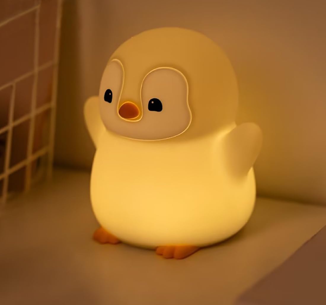 Penguin Night Light for Kids Cute Squishy Lamp Rechargeable Night Lamp, Penguin LED Novelty Bedside Light, 2 Level Dimmable