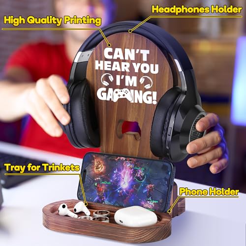 Slothoem-Gamer Gifts for Men Teenage Boy, Gamer Room Decor for Brother, Gaming Gifts for Son, Boyfriend, Husband, Gamer Room Accessories Stuff, Wooden Headset Stand - Can't Hear You I'm Gaming - Image 4