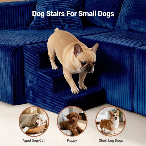 Image of Claiks 128 inch Modular U Shaped Couch, Sectional Deep Seat Sofa with Pet Stair, Blue