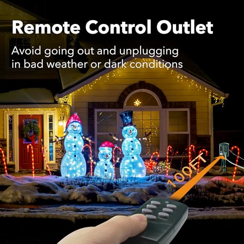 BN-LINK Outdoor Power Strip with 25FT Extension Cord, Remote Control Dusk to Dawn Light Timer Waterproof, 6 Grounded Outlets for Christmas Lights & Decorations, 15A/1875W ETL - Thumbnail 3