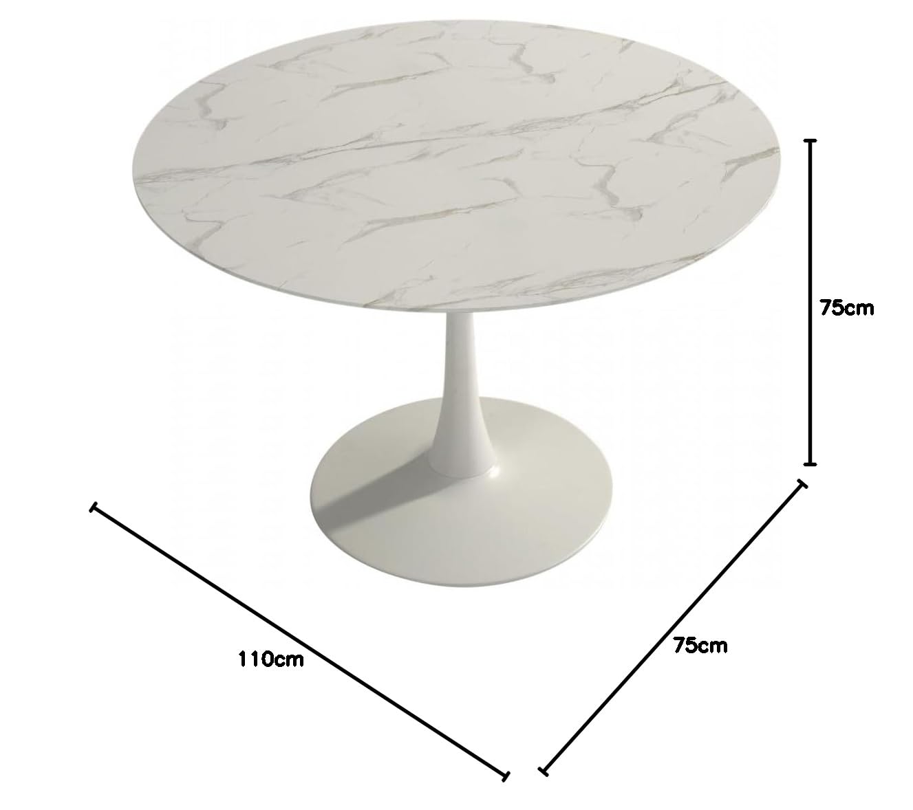 AltoBuy Scars - Table Ronde Ø110cm Céramique Blanche Motif Craquelures