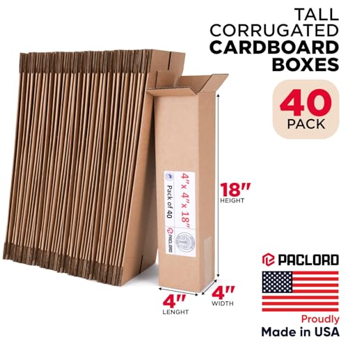 Image of Tall Cardboard Boxes 4 inchL x 4 inchW x 18 inchH (Pack of 40) - USA-Made Packing Boxes for Moving, Shipping, or Storage - USPS, UPS, FedEx Approved - Professional Packing Supplies for Moving | USA-Made Packing Boxes for Moving, Shipping, or Storage - USPS, UPS, FedEx Approved - Professional Packing Supplies