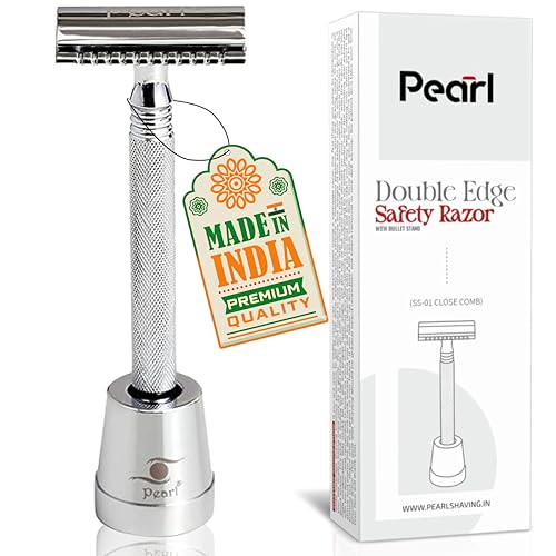 Image of Pearl Shaving Double Edge Close Comb Safety Razor (SS-01) with Stand - Best Shaving for Men | Classic & Traditional shaving Kit for Men | Premium Blade Razors for Rakshabandhan Gift Option