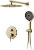 Shower System Flush-Mounted Shower System with 40 x 40 cm Rain Shower Rain Shower Flush-Mounted Brushed Gold Self-Cleaning Circular High Pressure Shower Head Shower Fitting Flush-Mounted Complete Set with Hand Shower