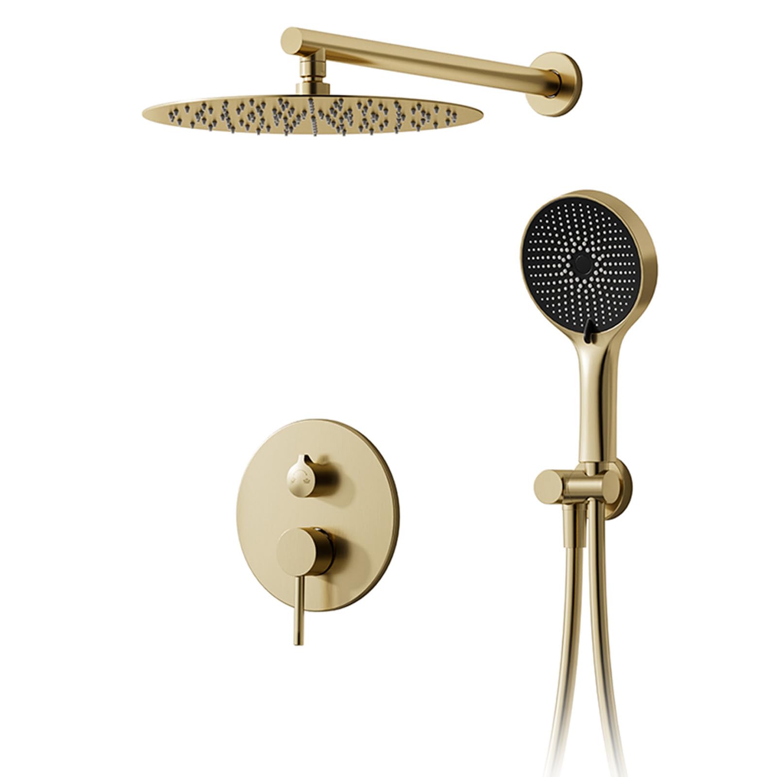 Duschsystem, Unterputz-Regendusche Gold gebürstet, Armaturen-Set