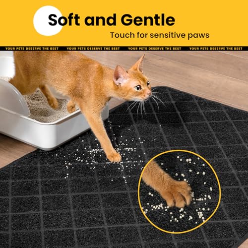 Conlun Katzenklo Matte Katzenstreu Matte, 61 x 43 cm Katzenklo Vorleger, Gitter Netz Streukontrolle Design Katzenklo Unterleger, Wasserdichtes Urinbeständiges Material, Leicht zu Reinigen (Schwarz)