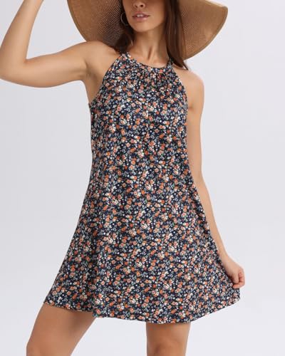 Image of ANYFITTING Summer Dress with Built in Bra Casual Beach Sundress Flowy Halter Mini Short Dresses for Women 2026