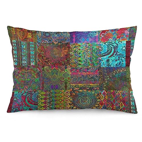 Wreioau Bohemian Colorful Vintage with Floral Throw Pillow Case Rectangle Lumbar Decorative Pillow Cover Home Decor for Living Room Sofa Car Cozy Cushion Cover 12"X 20"