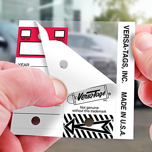 Image of Versa-Tags Red Stripe Self-Protecting Key Tags with Chrome-Plated Split Rings, 500 Count Automotive Dealership Key Tags for Car Truck RV Inventory & Service Organization