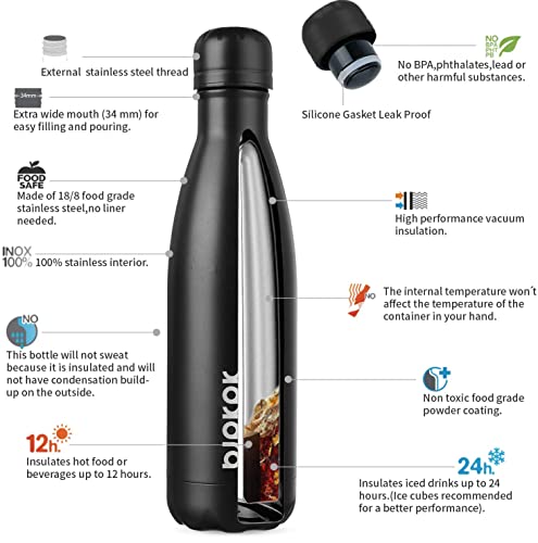 Image of BJPKPK 17 oz Insulated Water Bottle, Stainless Steel Flask, Leak Proof