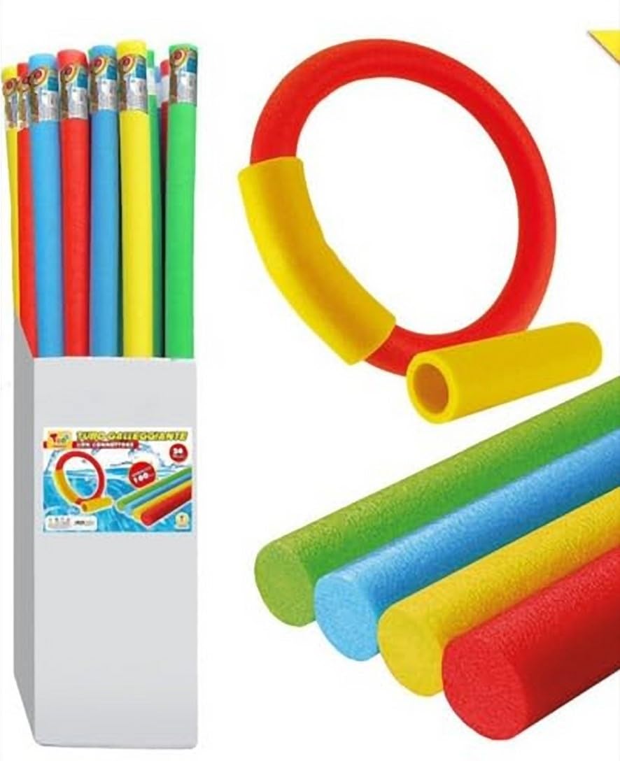 SET 4 PEZZI Tubo Bastone Cavo Noodle Galleggiante con 4 Connettori 160 Cm (Vendita 4 Pz) Mare Piscina Nuoto Fitness in Schiuma Polietilene Espanso Sport Acquatici Colori Assortiti
