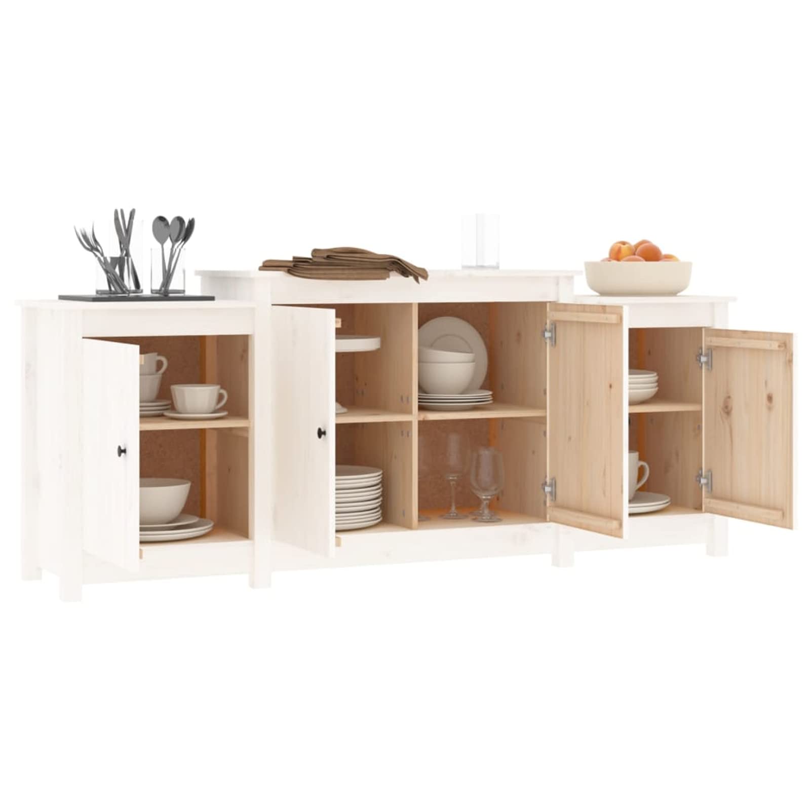 LAPOOH Credenza bianca, 164 x 37 x 68 cm, in legno di pino massiccio, credenza, credenza, credenza per soggiorno/cucina, 821493