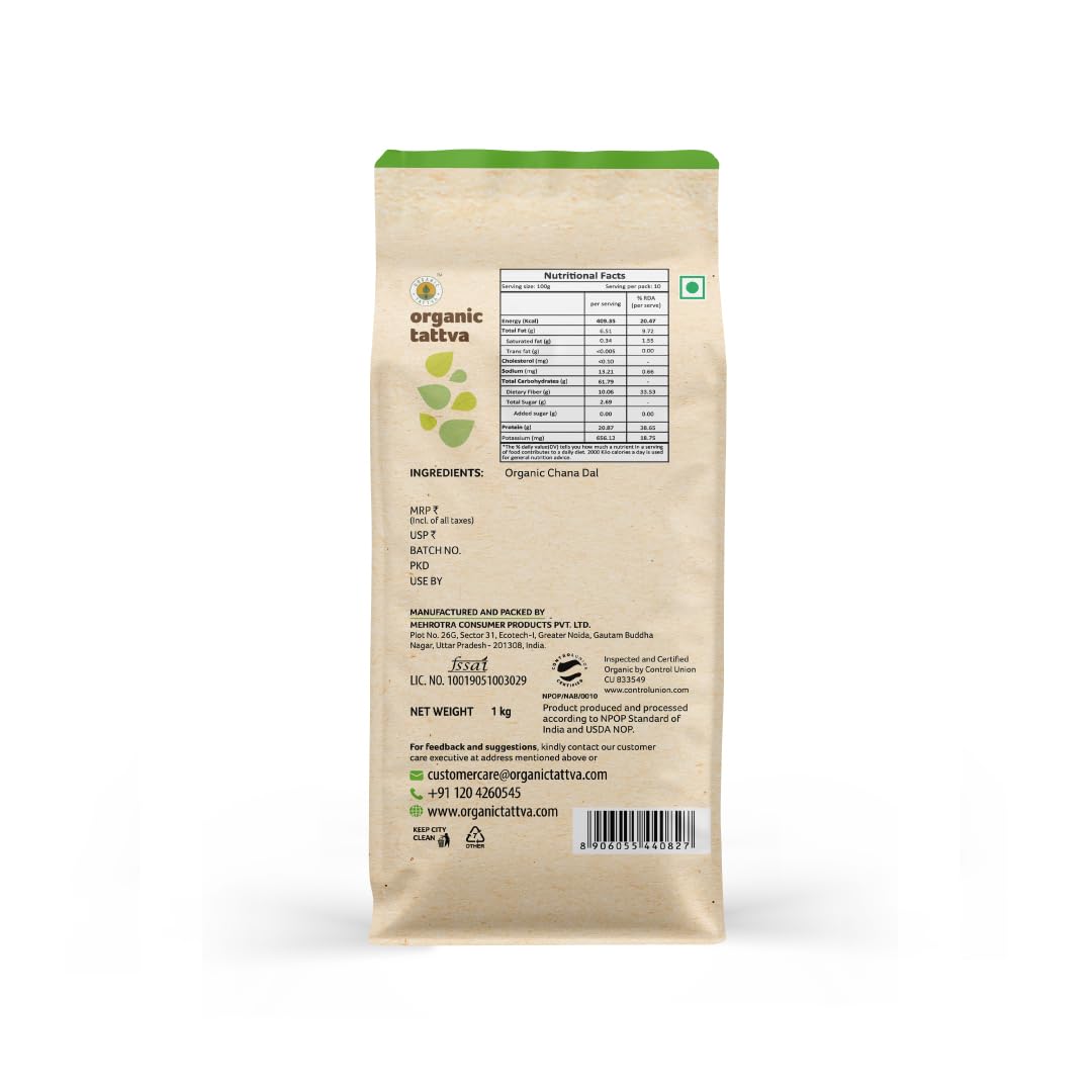 Organic Tattva, Organic Chana (Bengalgram) Dal 1 Kg | Unpolished and Gluten Free Dal - Image 2 thumbnail