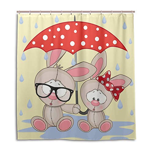 Eslifey - Cortina de ducha de poliéster para conejos y paraguas, 66 x 72