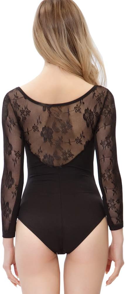 ModLatBalLong Sleeve Lace Leotards for Womens Ballet Dance Gymnastics Bodysuit
