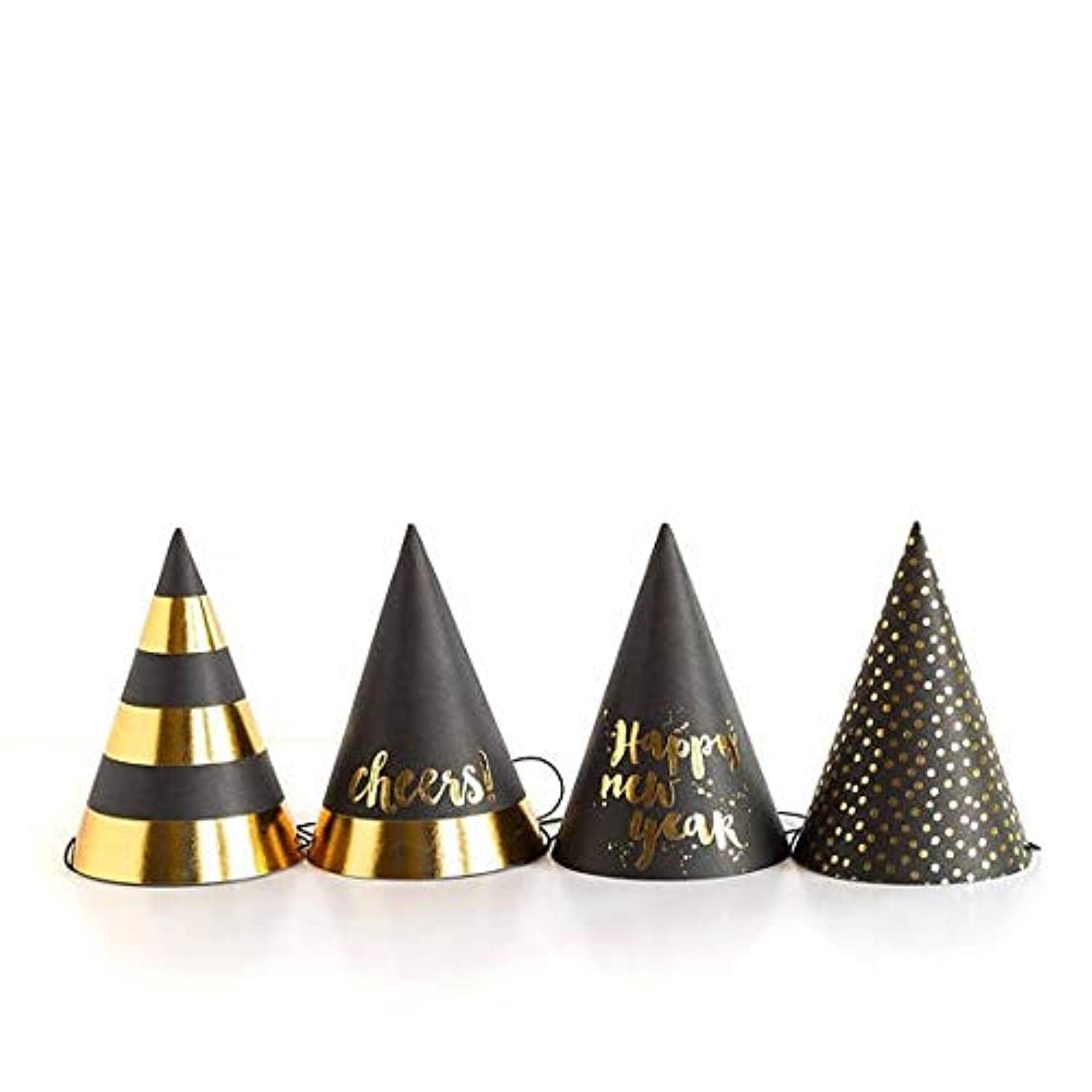 Set of 4 Happy New Year 2026 Party Hats Caps - Photobooth Props set of 4 for New Years Eve Party Celebrations (Black)