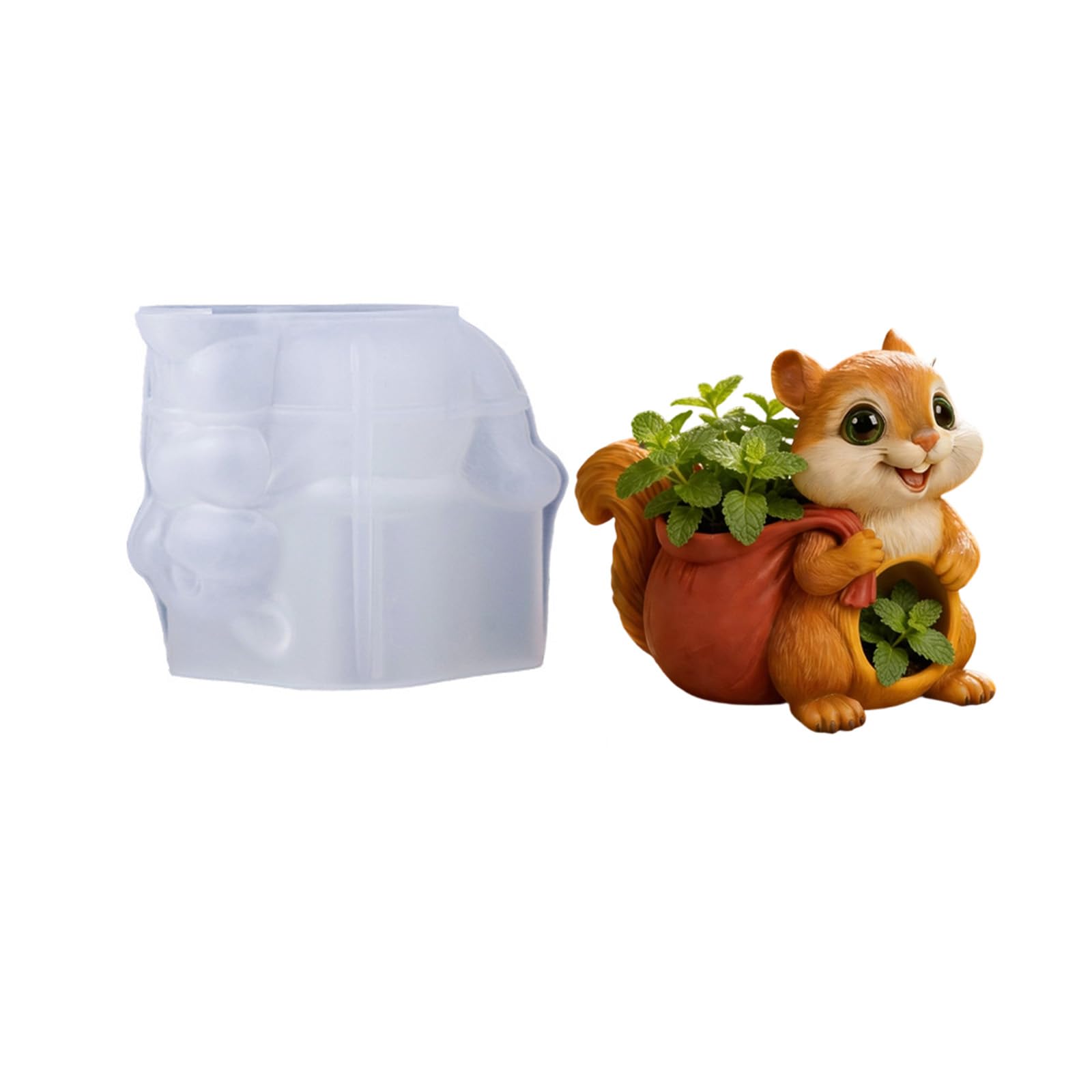 NEWFT Silicone Craft Mold with Smooth Surfaces Planter for Creating Decorative Squirrel Planter Resin Cement Projects