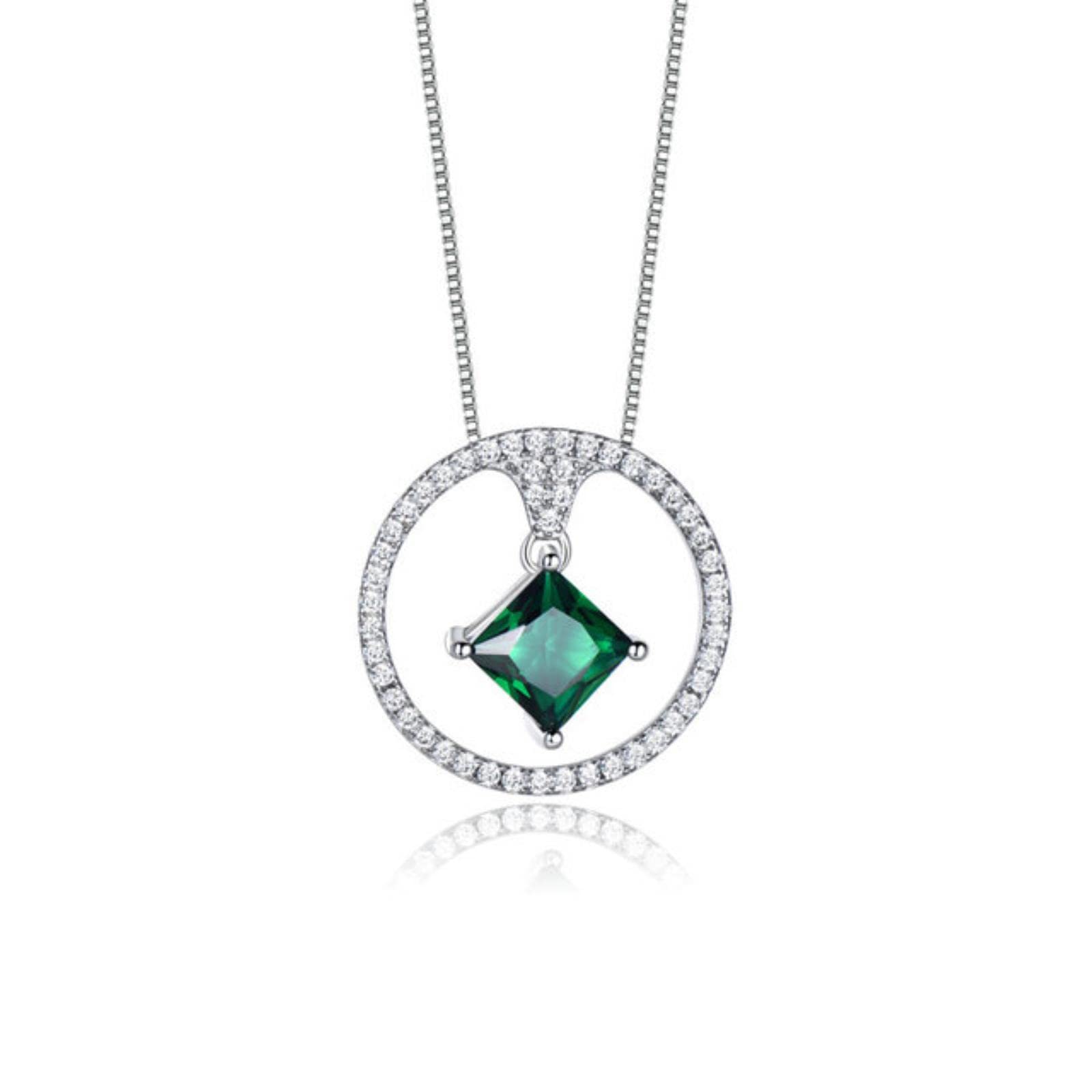 DAOMEI Collar con Colgante De Piedras Preciosas Verdes Redondas De Plata De Ley 925 para Chica Romántica, Regalos De Cumpleaños para Mujer, Joyería Fina