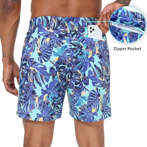 baleaf Men's Swim Trunks 5.5 & 7 & 9 Inch Board Shorts with Compression Liner Quick Dry Swim Shorts with Zipper Pockets4