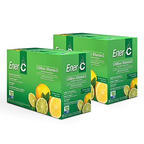 Ener-C Lemon Lime Multivitamin Drink Mix, 1000mg Vitamin C, 5mg Zinc, Non-GMO, Vegan, Real Fruit Juice Powders, Natural Immunity Support, Electrolytes, 2-Pack of 30 Lemon Lime Sachets, (60 Sachets)