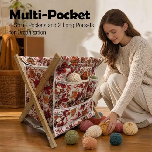 Image of Gkesgm Yarn Storage Organizer for Yarn Skeins,Large Crochet Yarn Holder Case for Carrying Projects, Knitting Needles, Crochet Hooks and Other Accessories
