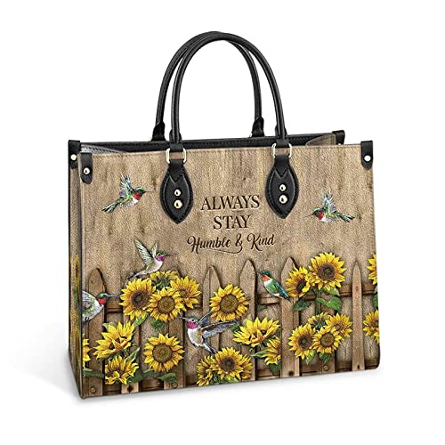 64HYDRO Hummingbird Sunflower Stay Humble Kind Women Handbag Shoulder Bag - Travel Work Leather Bag 