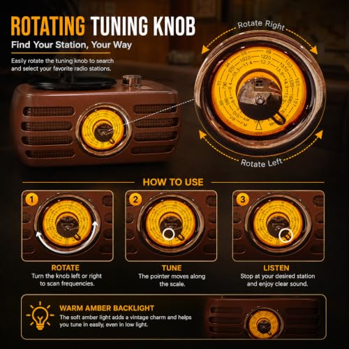 Image of Fire turtle Vintage Bluetooth Speaker with FM Radio & Retro Vinyl Record Player Design, Wireless Portable Music System with USB, TF Card, AUX, HD Sound & Classic Home Decor