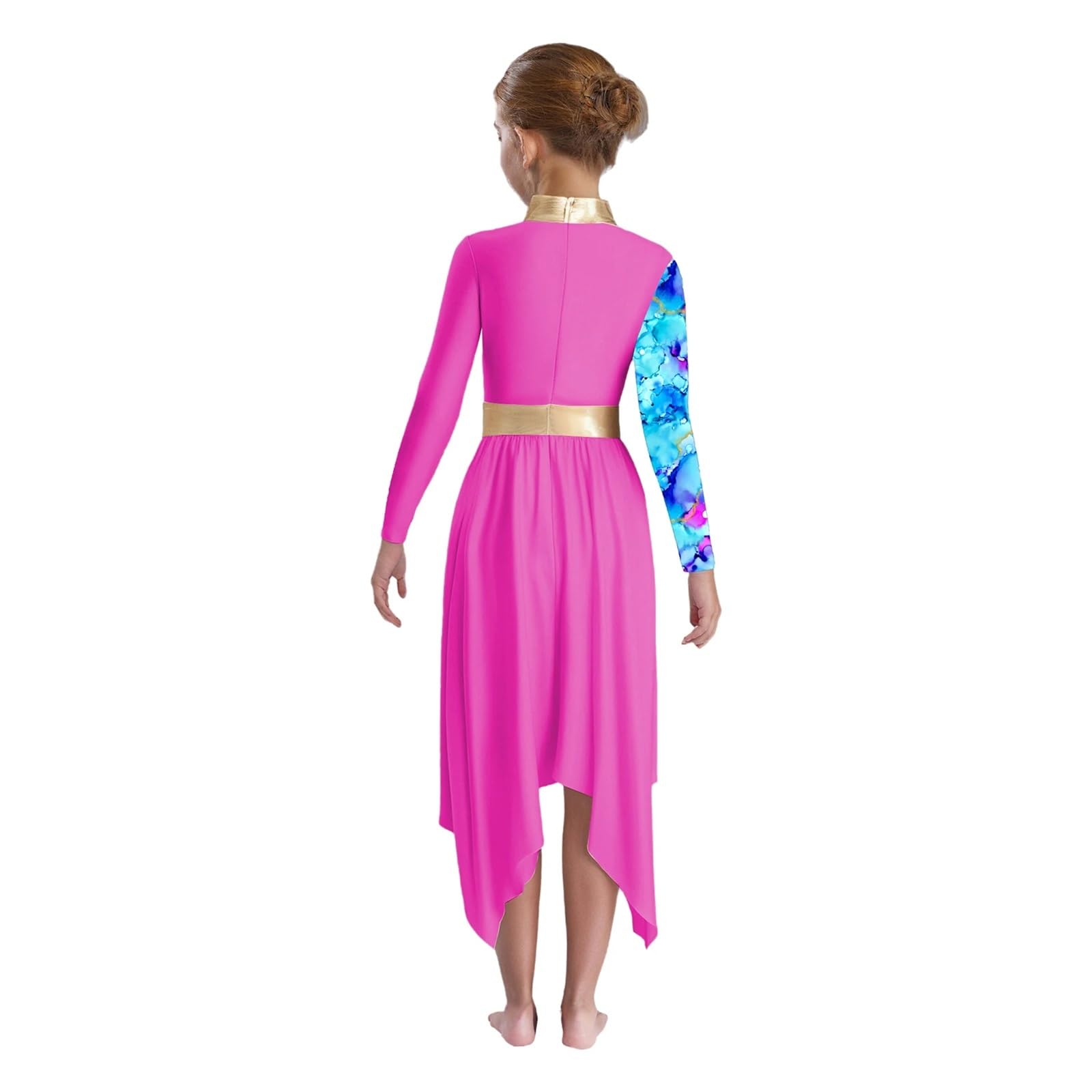 pink praise dance dresses Irregular Hem Long Sleeve Dance Dress Pink / S-M-Adult