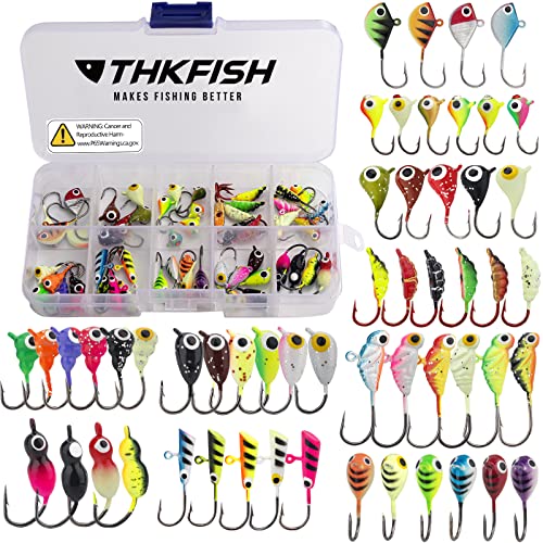 THKFISH Ice Fishing Jigs Ice Fishing Lures Walleye Jigs Ice Fishing Jig Kit Ice Fishing Jigs for Crappie Panfish Walleye 54Pcs
