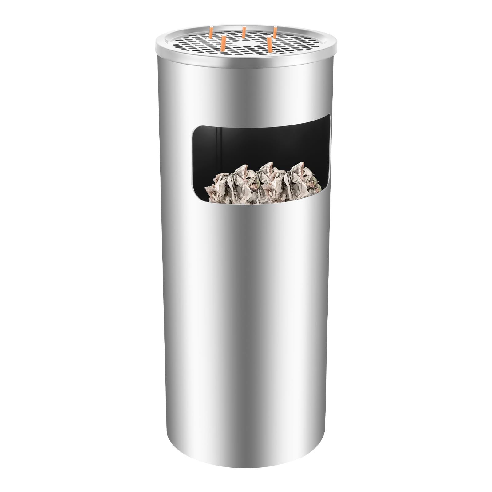 Cenicero de pie de 15 litros para exteriores con cubo de basura, de acero inoxidable para exteriores, con cubo interior extraíble, cenicero multifuncional para exteriores, grande (25 x 61 cm)