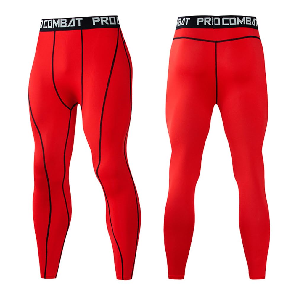 BaronHong Men's Outdoor Cycling Compression Running Tights Gym Workout Leggings Baselayer Sports (red,2XL)