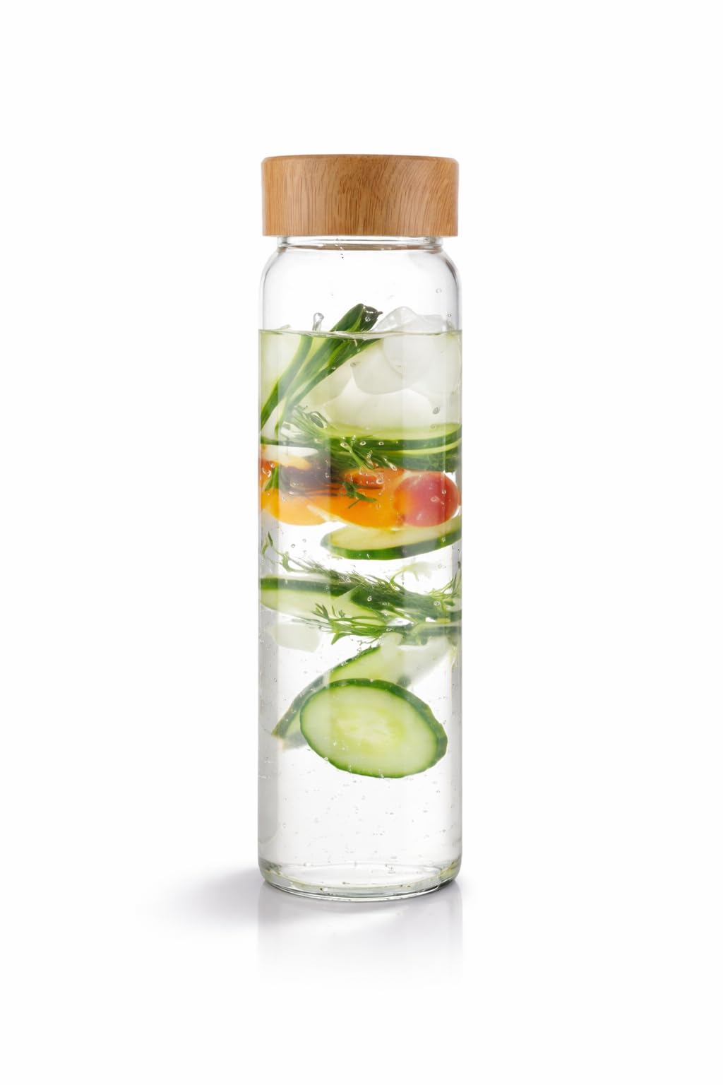 Borosilicate Glass Drinking Bottle, 1L Capacity with leak resistant Bamboo Lid, elegant, transparent, for Water, Beverages and Infused Drinks Storage.