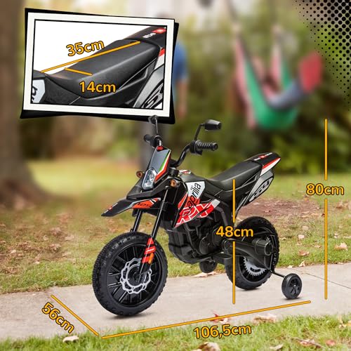 Miniatura 7 de Aiyaplay Moto Eléctrica Para Niños 12v Con Licencia Aprilia, Moto Eléctrica Infantil Con Ruedas Auxiliares Desmontables, 6 Km H, Suspensión Trasera, Faro, Música Y Usb, Para Niños 37-96 Meses, Rojo