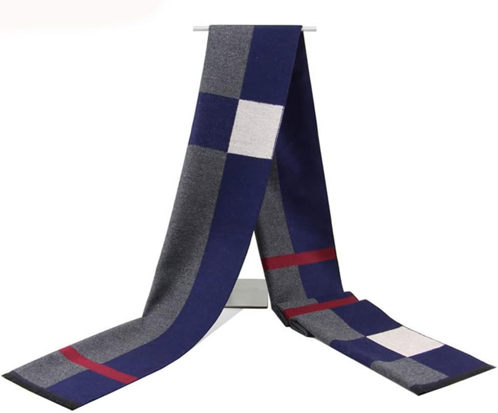 Fashion Winter Men's Scarf Warm Black Gray Business Scarf Cashmere Plaid All-Match Scarf Men(Black)
