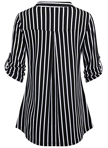 Bepei Women Tops 3/4 Sleeve,Dressy Fancy Blouses Regular Fit Stripes Office Work Shirts Oversize Knitted Tunic Dating Church Travel Outdoor Wear Plus Size Black White 2Xl #TOP2