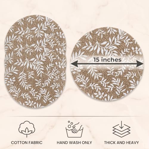 Image of GAZELLE LIVING Round Braided Dining Table Mat | Brown Floral Woven Placemats | Heat Resistant Washable Cotton Blend Table Place Mats for Kitchen & Boho Decor | 15 Inch | Set of 2