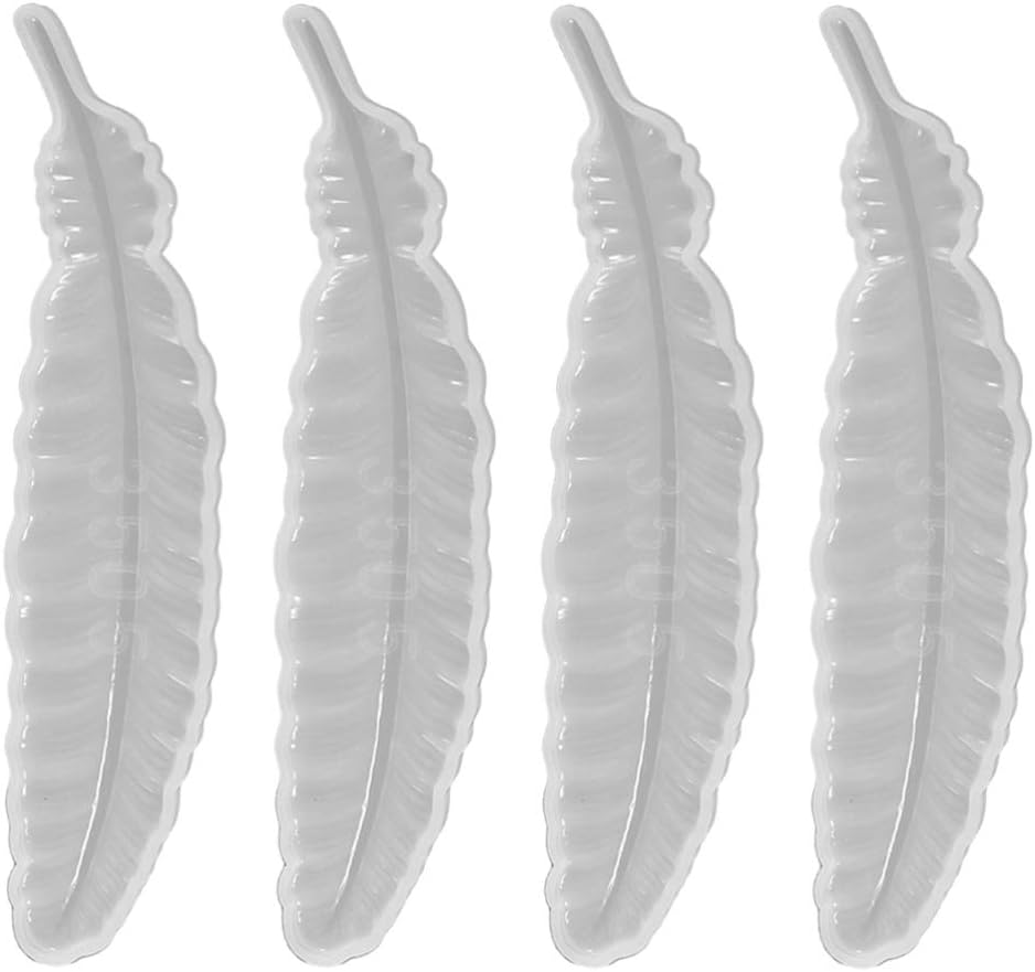 EXCEART 4pcs Silicone Feather Mold Resin Casting Molds Bookmark DIY Craft Mould Crystal Epoxy for DIY Craft Jewelry Making White