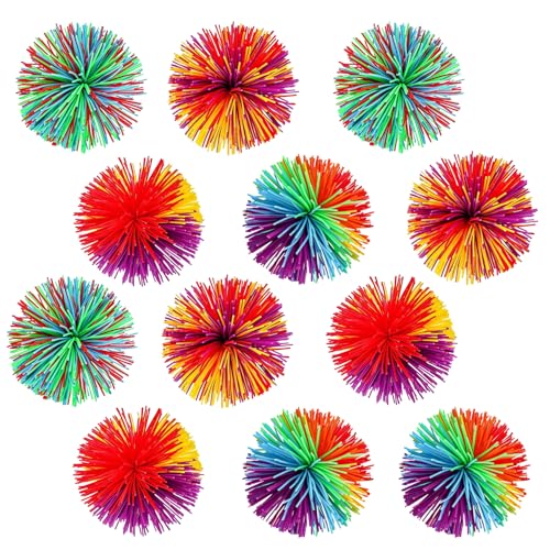 12Stücke Stringy Balls Sensory Fidget Stringy BallsRegenbogen Bunt Pom Ball Zum Stressabbau Wuschelball für Kinder und Erwachsene (Mehrfarbig)