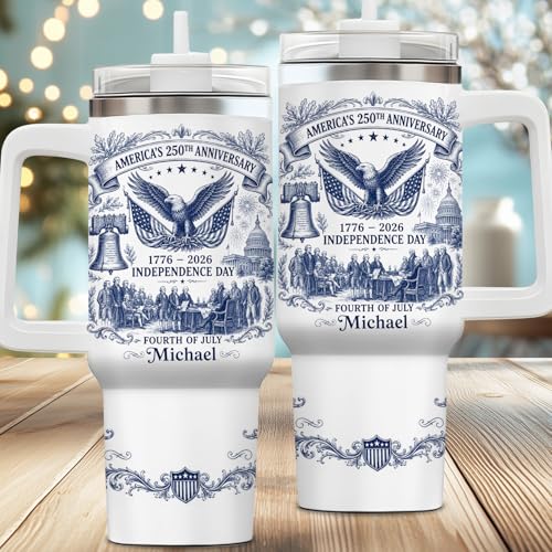 Image of Personalized 250th Anniversary Of America Tumbler - Custom Patriotic USA Flag 1776-2026 Gifts - US Eagle Freedom Tumbler 40OZ A14 - American Flag Independence Celebration Gifts For Men, Women