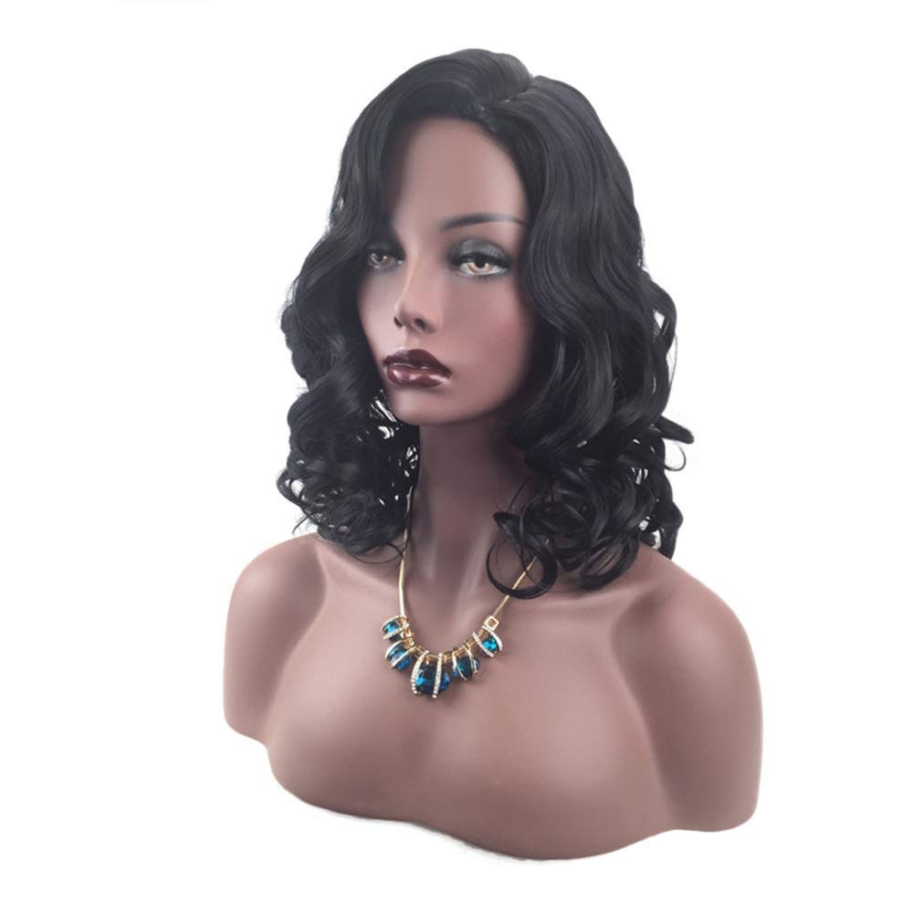Perruque de cheveux courts bouclés dégradés avec filet rose demi-tissé