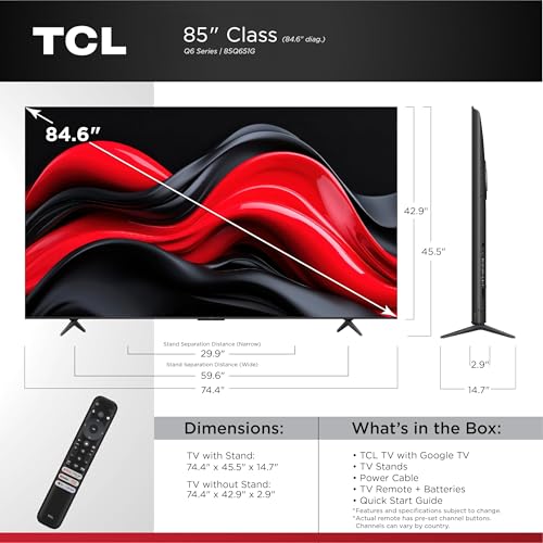 Image of TCL 85-Inch Q65 QLED 4K UHD Smart TV with Google TV (85Q651G, 2024 Model) Dolby Vision, Dolby Atmos, HDR Pro+, Game Accelerator Enhanced Gaming, Voice Remote, Works with Alexa, Streaming Television