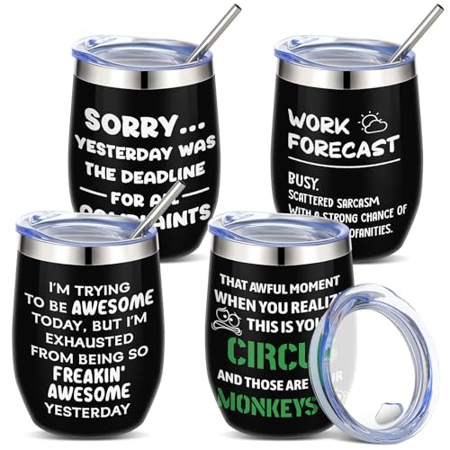 Patelai 4 Pcs Funny Office Tumbler Gifts 12 oz Stainless Steel Tumbler with Lid Dumpster Fire Insulated Cup for Women Mom Coworker Employee Staff Teacher Nurse Team Appreciation (Inspirational)