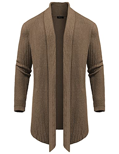 COOFANDY Mens Shawl Collar Long Cardigan Knit Ruffle Fashion Sweater Drape Cape